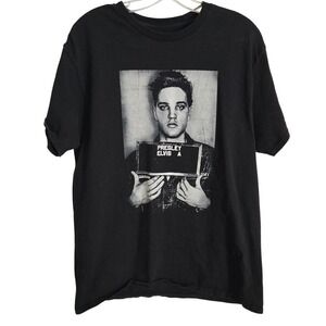 Elvis‎ Presley Graphic T-Shirt Mens Large Black Mugshot Army Rock and Roll